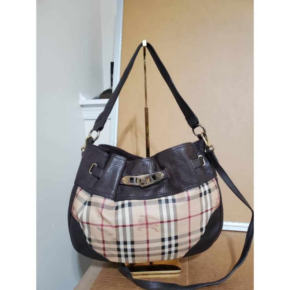 Authentic BURBERRY Haymarket Check Belted Hobo Bag